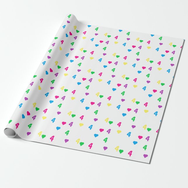 Papier Cadeau Coeurs arc-en-ciel 4e anniversaire (Déroulé)