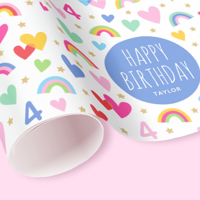 Papier Cadeau Coeurs arc-en-ciel 4e anniversaire Personnalisé No (Créateur téléchargé)