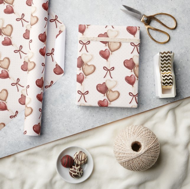 Papier Cadeau Cœurs Arcs Amour Blanc Crème Rouge (Artisanat)