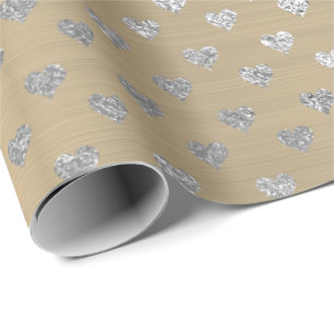 Papier Cadeau Coeurs Argent Gris Métallique Or Faux Sepia