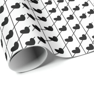 Papier Cadeau Cœurs avec Rayures Noir et Blanc