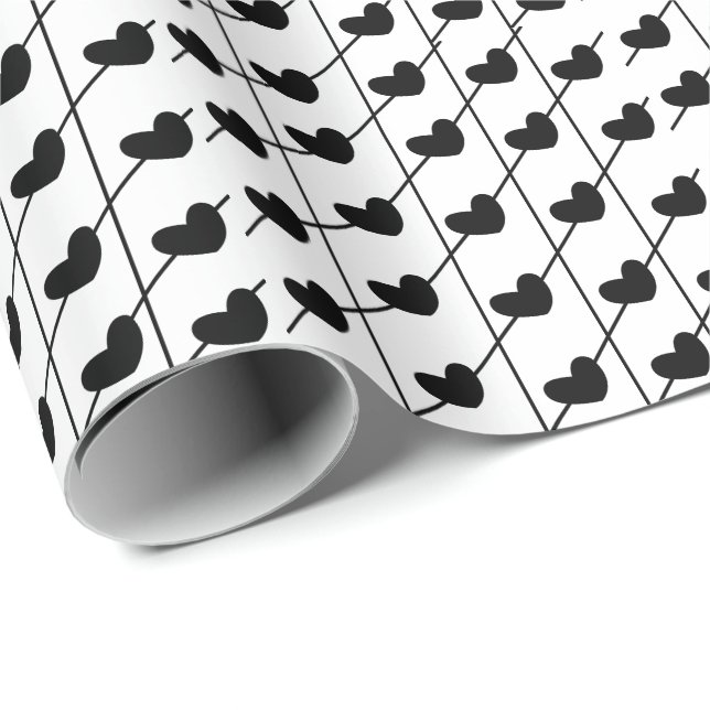 Papier Cadeau Cœurs avec Rayures Noir et Blanc (Coin rond)