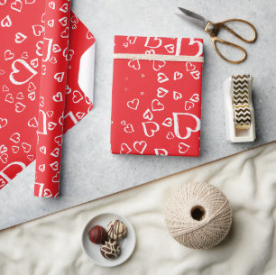 Papier Cadeau Coeurs blancs sur arrière - plan rouge