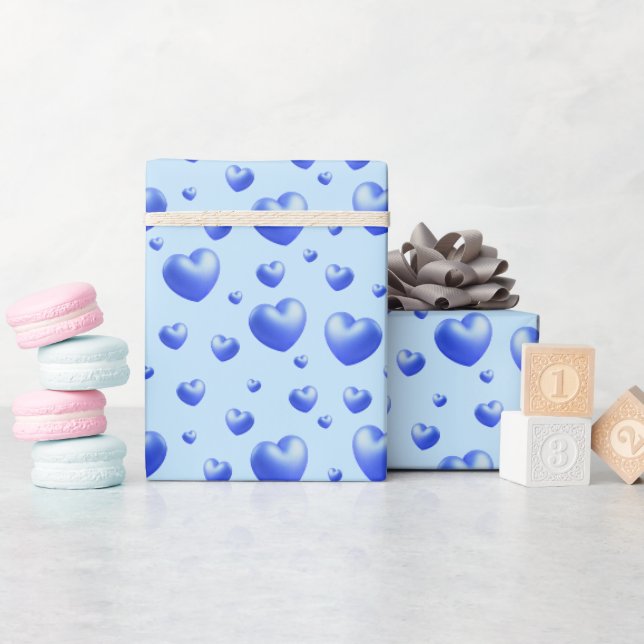 Papier Cadeau Cœurs Bleus Bébé  (Baby Shower)