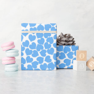 Papier Cadeau Coeurs bleus sur blanc