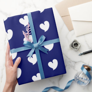 Papier Cadeau Cœurs chaleureux - Blanc et bleu marine -