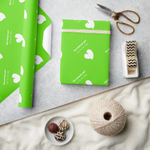 Papier Cadeau Cœurs chaleureux Blanc et Vert Texte personnalisé-