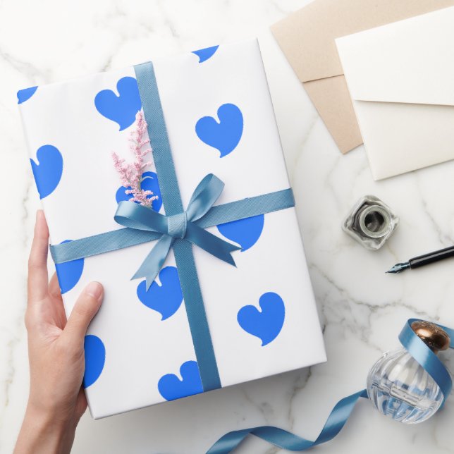 Papier Cadeau Cœurs chaleureux - Bleu et Blanc - (Cadeaux)