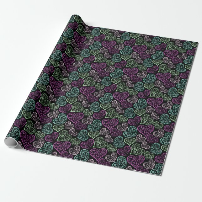 Papier Cadeau Coeurs colorés (Déroulé)