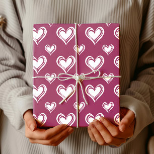 Papier Cadeau Cœurs Creux Minimalistes Élégants Aubergine