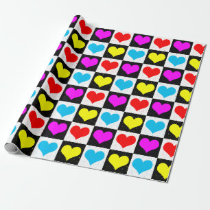 Papier Cadeau Coeurs d'amour colorés Bloc géométrique Imprimer