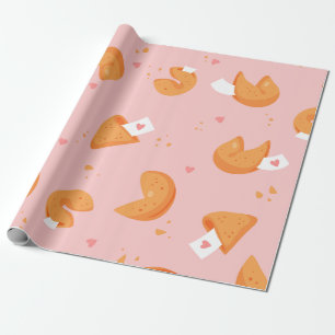 Papier Cadeau cœurs d'amour de biscuit de fortune rose pastel ch
