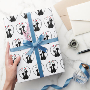 Papier Cadeau Coeurs d'amour de chats noirs