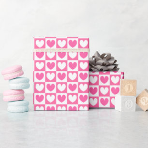 Papier Cadeau Coeurs d'amour rose et blanc Saint Valentin