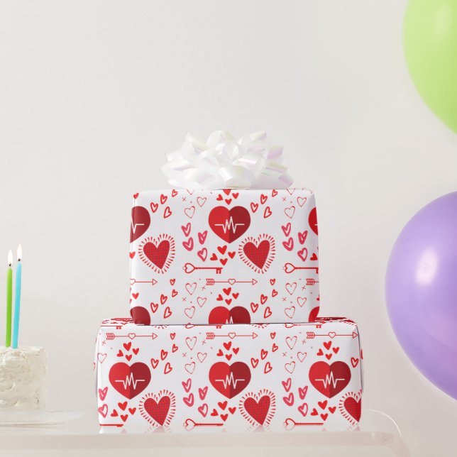 Papier Cadeau Coeurs d'amour rouge et flèche (Cadeaux de fête)