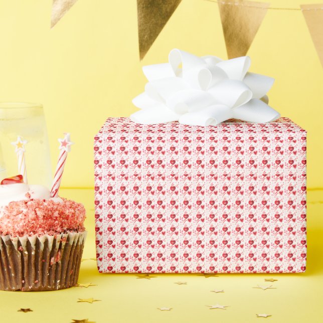 Papier Cadeau Cœurs d'amour rouges et flèche   (Fête d'anniversaire)