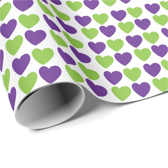 Papier Cadeau Cœurs d'Amour Violet Vert (Coin rond)