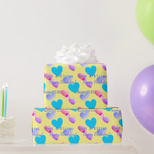 Papier Cadeau Coeurs d'anniversaire personnalisés Coeurs accroup