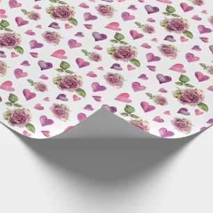 Papier Cadeau Coeurs d'aquarelle rose