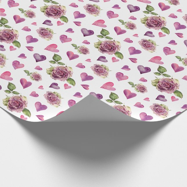 Papier Cadeau Coeurs d'aquarelle rose (Coin)