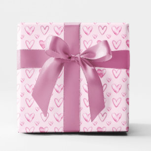 Papier Cadeau Coeurs d'aquarelle rose clair
