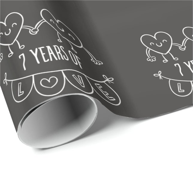 Papier Cadeau Coeurs de calèche-cadeaux du 7e anniversaire (Coin rond)
