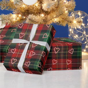 Papier Cadeau Cœurs de canne à bonbon de Noël sur carreaux tarta