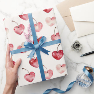 Papier Cadeau Cœurs de cerise rouge pour la Saint-Valentin