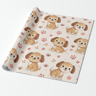 Papier Cadeau Cœurs de chiot mignons motif aquarelle (1)