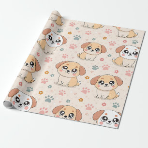 Papier Cadeau Cœurs de chiot mignons motif aquarelle (6)