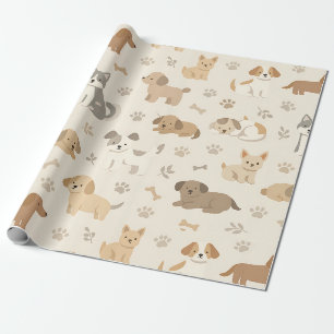 Papier Cadeau Cœurs de chiot mignons motif aquarelle (7)