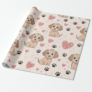 Papier Cadeau Cœurs de chiots mignons Motif aquarelle (4)