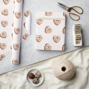 Papier Cadeau Cœurs de chocolat rose nacré anniversaire