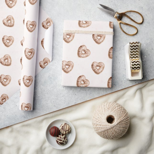 Papier Cadeau Cœurs de chocolat rose nacré anniversaire (Artisanat)