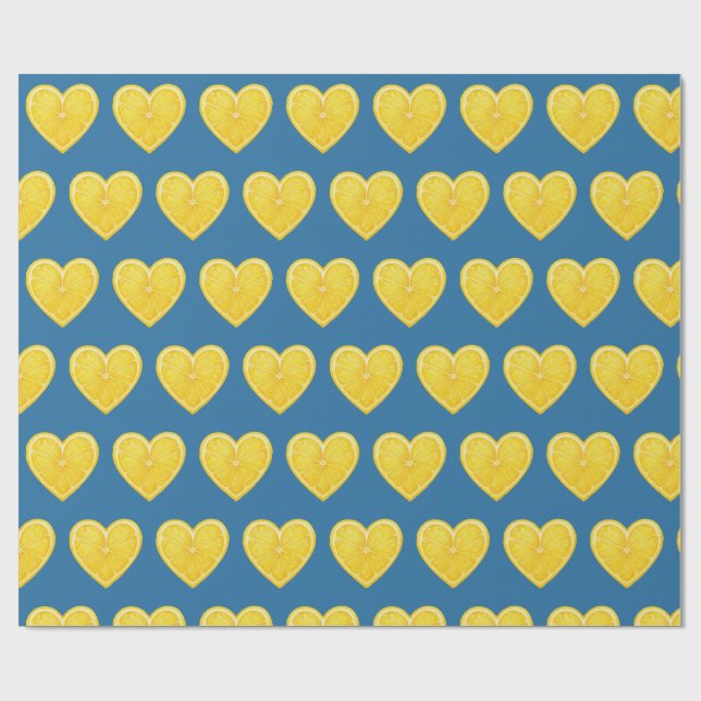 Papier Cadeau Cœurs de citron (Plat)