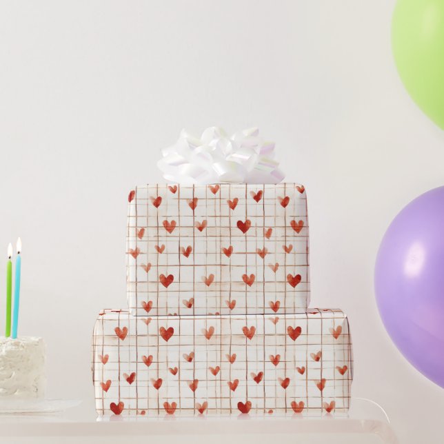 Papier Cadeau Coeurs de crème rouge Abstraits (Cadeaux de fête)
