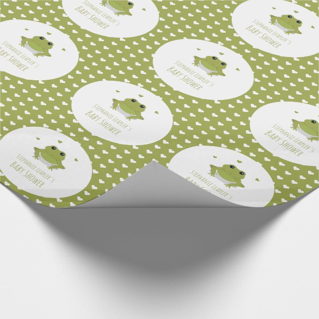 Papier Cadeau Coeurs de grenouille verte Nom Baby shower (Coin)