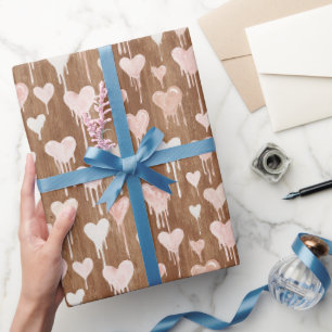 Papier Cadeau Cœurs de jour de la Saint-Valentin en crème rose b
