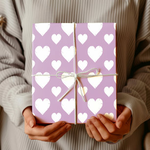 Papier Cadeau Cœurs de la Saint-Valentin Blancs Craquelés Lilac