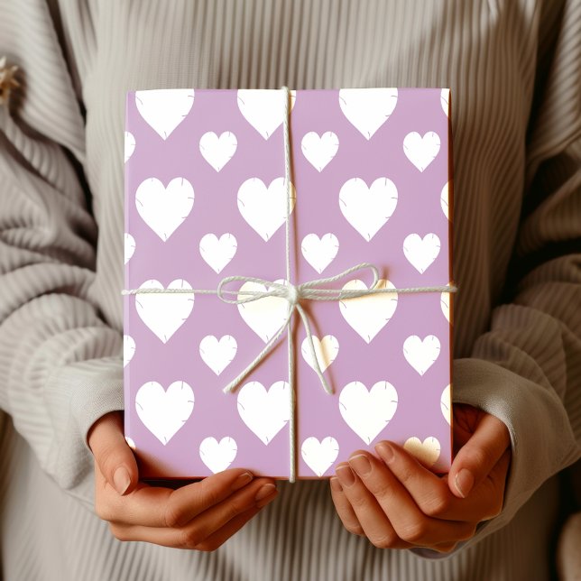 Papier Cadeau Cœurs de la Saint-Valentin Blancs Craquelés Lilac  (Créateur téléchargé)