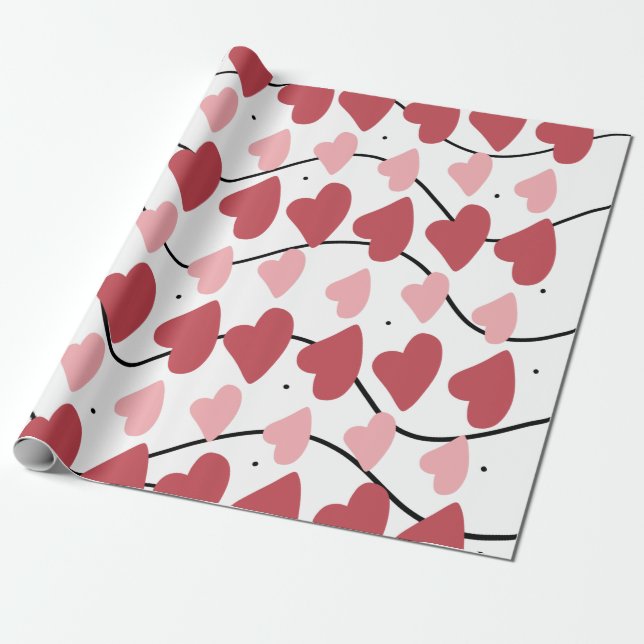 Papier Cadeau Cœurs de la Saint-Valentin Motif à points et gribo (Déroulé)