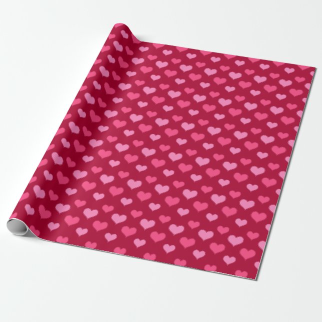 Papier Cadeau Cœurs de la Saint-Valentin motif rouge rose (Déroulé)