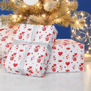Papier Cadeau Cœurs de la Saint-Valentin sur fond blanc