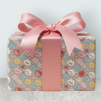 Papier Cadeau Cœurs de lapin Kawaii motif sans couture