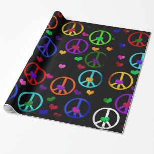 Papier Cadeau Coeurs de paix d'arc-en-ciel