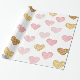 Papier Cadeau Coeurs De Parties scintillant Rose Et Or