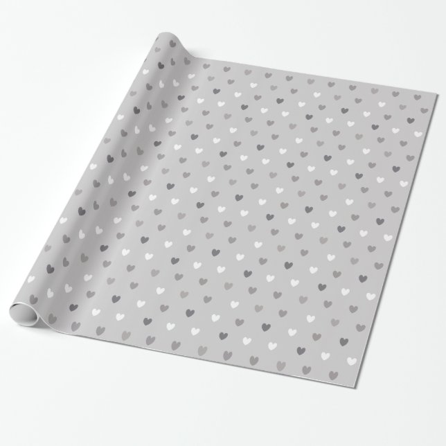 Papier Cadeau Coeurs de polka minuscules dans les tons gris (Déroulé)