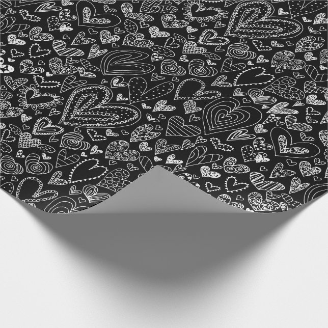 Papier Cadeau Coeurs de Saint-Valentin sur le noir (Coin)