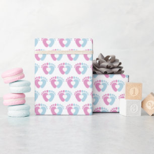 Papier Cadeau Cœurs de traces de bébé rose et bleu Design