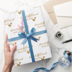 Papier Cadeau Coeurs d'or Mariage personnalisés